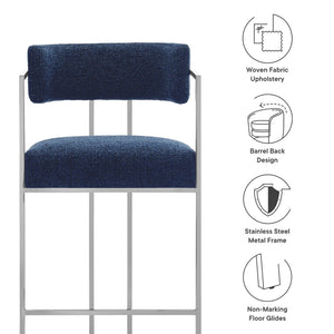 Modway Furniture Huron Curved Back Counter Stool – Modern-Retro Design with Plush Comfort and Durable Metal Frame Silver Navy EEI-7227-SLV-NAV