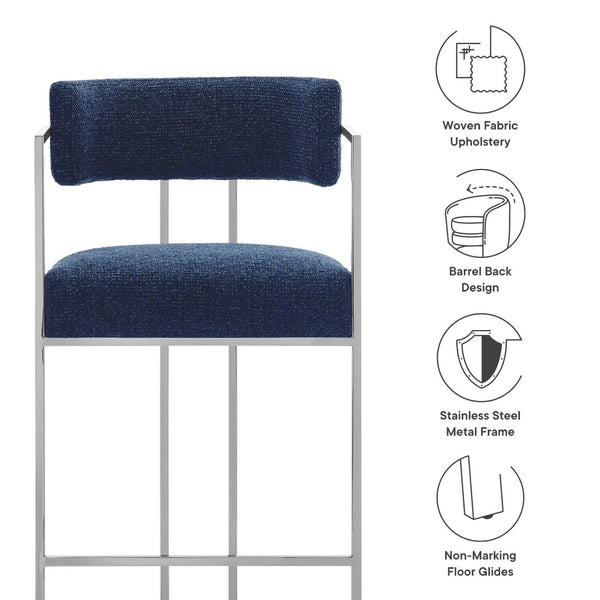 Modway Furniture Huron Curved Back Counter Stool – Modern-Retro Design with Plush Comfort and Durable Metal Frame Silver Navy EEI-7227-SLV-NAV