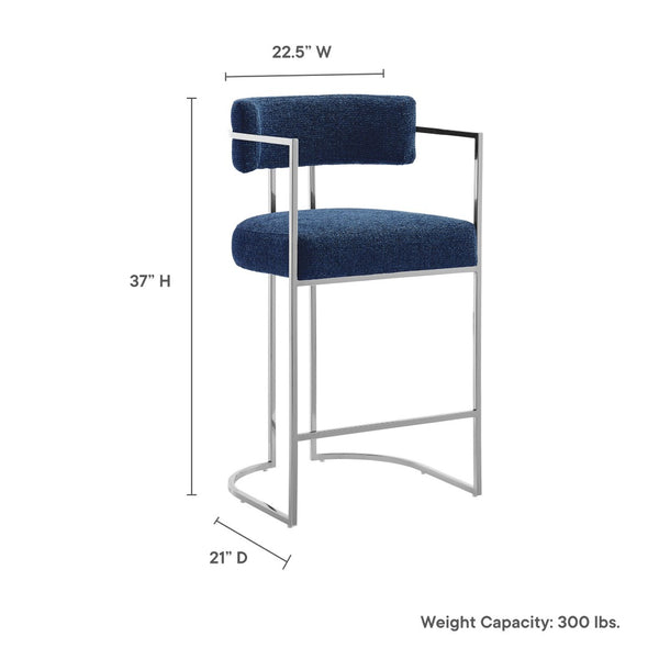 Modway Furniture Huron Curved Back Counter Stool – Modern-Retro Design with Plush Comfort and Durable Metal Frame Silver Navy EEI-7227-SLV-NAV