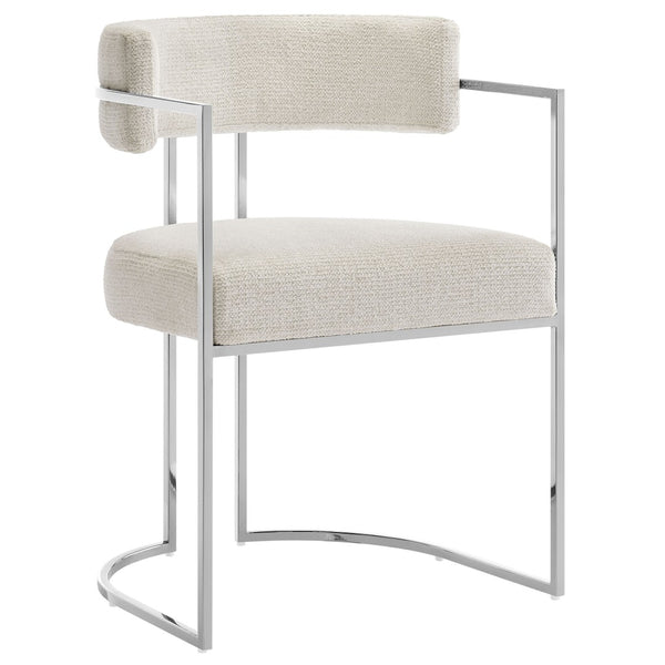 Modway Furniture Huron Curved Back Dining Accent Chair: Retro-Inspired Comfort with Sleek Metal Base for Modern Spaces Silver Cream EEI-7228-SLV-CRE