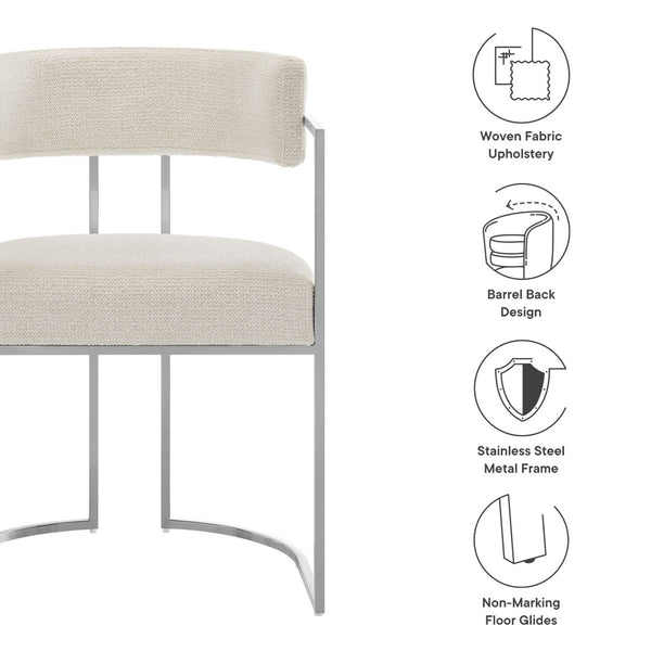 Modway Furniture Huron Curved Back Dining Accent Chair: Retro-Inspired Comfort with Sleek Metal Base for Modern Spaces Silver Cream EEI-7228-SLV-CRE