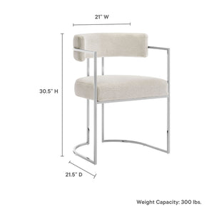 Modway Furniture Huron Curved Back Dining Accent Chair: Retro-Inspired Comfort with Sleek Metal Base for Modern Spaces Silver Cream EEI-7228-SLV-CRE