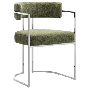 Modway Furniture Huron Curved Back Dining Accent Chair: Retro-Inspired Comfort with Sleek Metal Base for Modern Spaces Silver Leaf EEI-7228-SLV-LEA