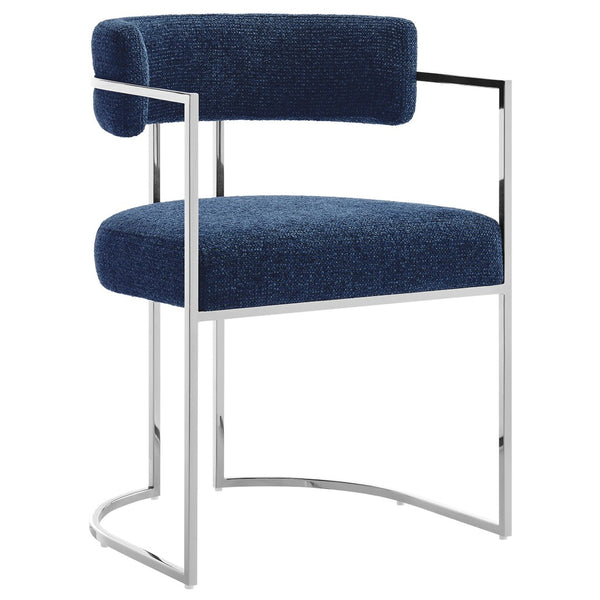 Modway Furniture Huron Curved Back Dining Accent Chair: Retro-Inspired Comfort with Sleek Metal Base for Modern Spaces Silver Navy EEI-7228-SLV-NAV