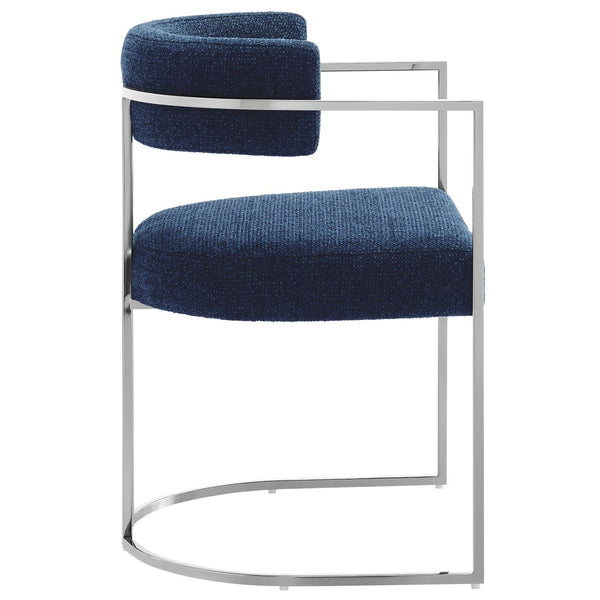 Modway Furniture Huron Curved Back Dining Accent Chair: Retro-Inspired Comfort with Sleek Metal Base for Modern Spaces Silver Navy EEI-7228-SLV-NAV