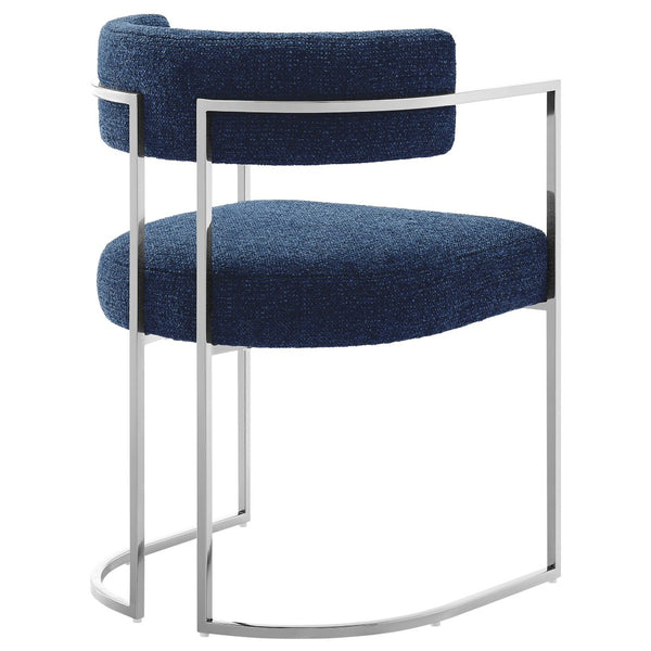 Modway Furniture Huron Curved Back Dining Accent Chair: Retro-Inspired Comfort with Sleek Metal Base for Modern Spaces Silver Navy EEI-7228-SLV-NAV