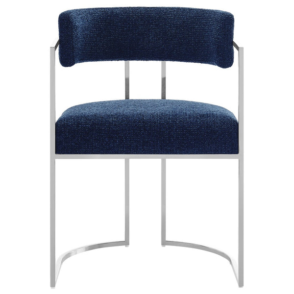 Modway Furniture Huron Curved Back Dining Accent Chair: Retro-Inspired Comfort with Sleek Metal Base for Modern Spaces Silver Navy EEI-7228-SLV-NAV