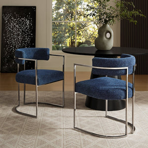 Modway Furniture Huron Curved Back Dining Accent Chair: Retro-Inspired Comfort with Sleek Metal Base for Modern Spaces Silver Navy EEI-7228-SLV-NAV
