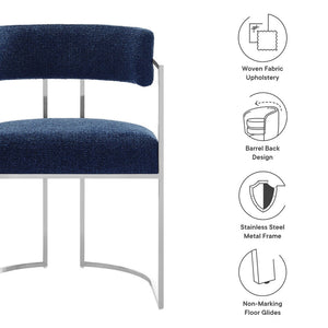 Modway Furniture Huron Curved Back Dining Accent Chair: Retro-Inspired Comfort with Sleek Metal Base for Modern Spaces Silver Navy EEI-7228-SLV-NAV