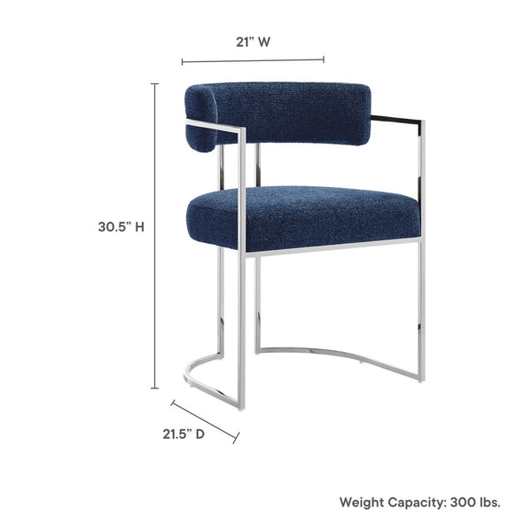 Modway Furniture Huron Curved Back Dining Accent Chair: Retro-Inspired Comfort with Sleek Metal Base for Modern Spaces Silver Navy EEI-7228-SLV-NAV