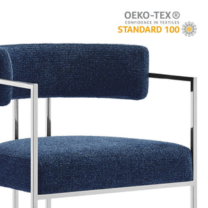 Modway Furniture Huron Curved Back Dining Accent Chair: Retro-Inspired Comfort with Sleek Metal Base for Modern Spaces Silver Navy EEI-7228-SLV-NAV