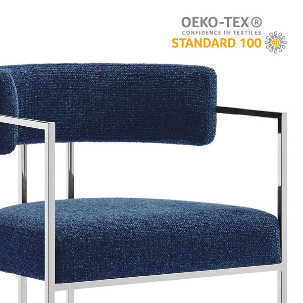 Modway Furniture Huron Curved Back Dining Accent Chair: Retro-Inspired Comfort with Sleek Metal Base for Modern Spaces Silver Navy EEI-7228-SLV-NAV