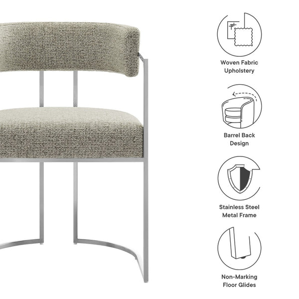 Modway Furniture Huron Curved Back Dining Accent Chair: Retro-Inspired Comfort with Sleek Metal Base for Modern Spaces Silver Wheat EEI-7228-SLV-WHE