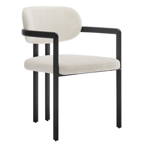 Modway Furniture Elio Barrel Dining Chair - Sculptural Metal Frame with Textured Upholstery for Modern Elegance Black Cream EEI-7229-BLK-CRE