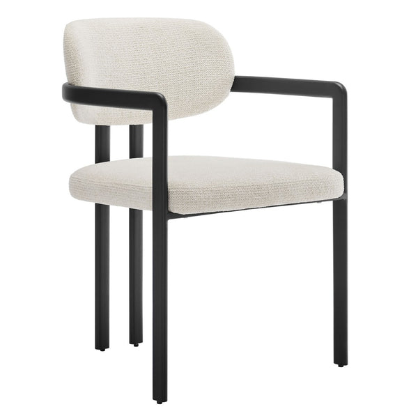 Modway Furniture Elio Barrel Dining Chair - Sculptural Metal Frame with Textured Upholstery for Modern Elegance Black Cream EEI-7229-BLK-CRE