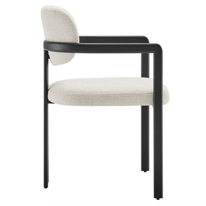 Modway Furniture Elio Barrel Dining Chair - Sculptural Metal Frame with Textured Upholstery for Modern Elegance Black Cream EEI-7229-BLK-CRE