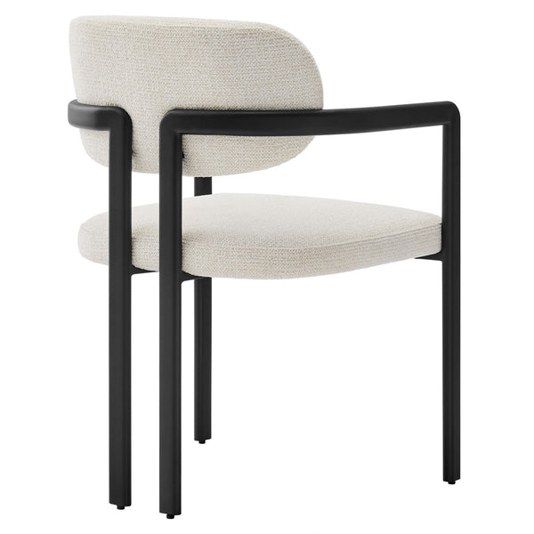 Modway Furniture Elio Barrel Dining Chair - Sculptural Metal Frame with Textured Upholstery for Modern Elegance Black Cream EEI-7229-BLK-CRE