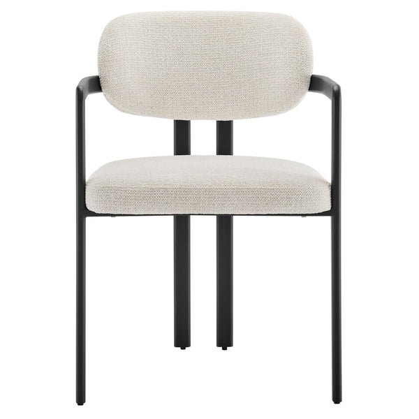 Modway Furniture Elio Barrel Dining Chair - Sculptural Metal Frame with Textured Upholstery for Modern Elegance Black Cream EEI-7229-BLK-CRE