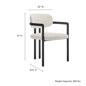 Modway Furniture Elio Barrel Dining Chair - Sculptural Metal Frame with Textured Upholstery for Modern Elegance Black Cream EEI-7229-BLK-CRE
