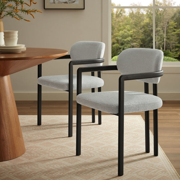 Modway Furniture Elio Barrel Dining Chair - Sculptural Metal Frame with Textured Upholstery for Modern Elegance Black Dove Gray EEI-7229-BLK-DOV