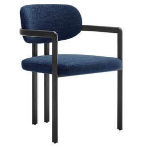Modway Furniture Elio Barrel Dining Chair - Sculptural Metal Frame with Textured Upholstery for Modern Elegance Black Navy EEI-7229-BLK-NAV