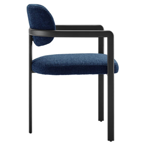 Modway Furniture Elio Barrel Dining Chair - Sculptural Metal Frame with Textured Upholstery for Modern Elegance Black Navy EEI-7229-BLK-NAV