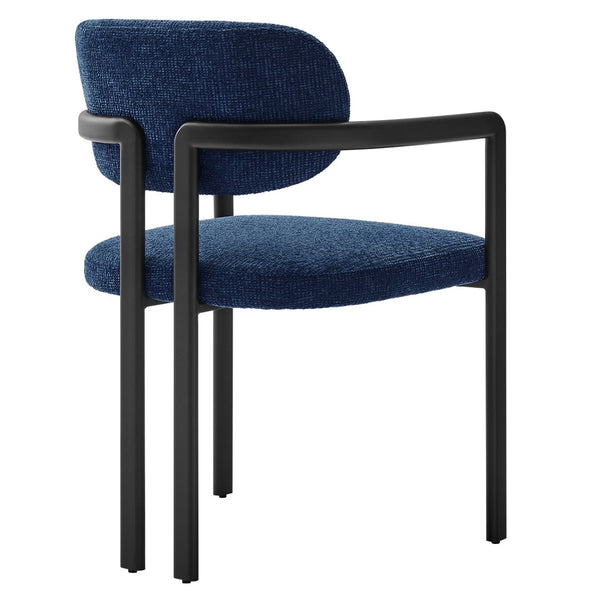 Modway Furniture Elio Barrel Dining Chair - Sculptural Metal Frame with Textured Upholstery for Modern Elegance Black Navy EEI-7229-BLK-NAV