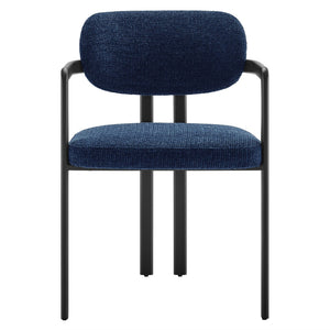 Modway Furniture Elio Barrel Dining Chair - Sculptural Metal Frame with Textured Upholstery for Modern Elegance Black Navy EEI-7229-BLK-NAV