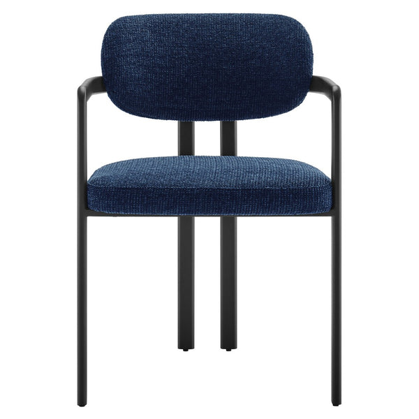 Modway Furniture Elio Barrel Dining Chair - Sculptural Metal Frame with Textured Upholstery for Modern Elegance Black Navy EEI-7229-BLK-NAV