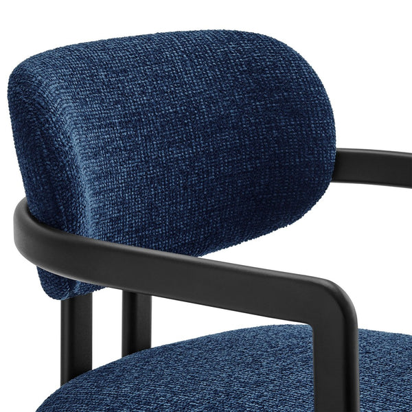 Modway Furniture Elio Barrel Dining Chair - Sculptural Metal Frame with Textured Upholstery for Modern Elegance Black Navy EEI-7229-BLK-NAV