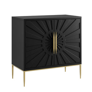Modway Furniture Awaken 35" Accent Cabinet - Stylish Black Storage with Sunburst Design & Gold Accents for Any Room EEI-7233-BLK