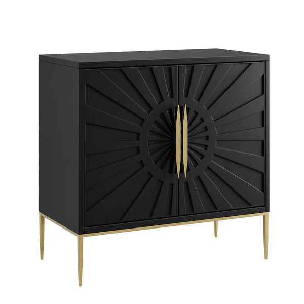 Modway Furniture Awaken 35" Accent Cabinet - Stylish Black Storage with Sunburst Design & Gold Accents for Any Room EEI-7233-BLK