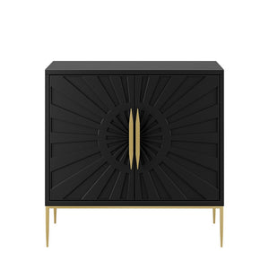 Modway Furniture Awaken 35" Accent Cabinet - Stylish Black Storage with Sunburst Design & Gold Accents for Any Room EEI-7233-BLK