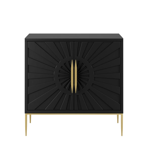 Modway Furniture Awaken 35" Accent Cabinet - Stylish Black Storage with Sunburst Design & Gold Accents for Any Room EEI-7233-BLK