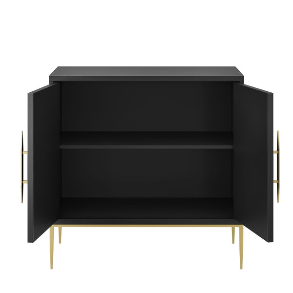 Modway Furniture Awaken 35" Accent Cabinet - Stylish Black Storage with Sunburst Design & Gold Accents for Any Room EEI-7233-BLK