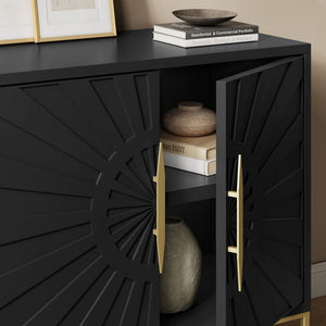 Modway Furniture Awaken 35" Accent Cabinet - Stylish Black Storage with Sunburst Design & Gold Accents for Any Room EEI-7233-BLK