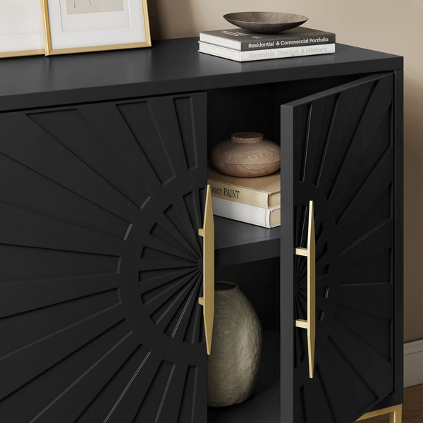 Modway Furniture Awaken 35" Accent Cabinet - Stylish Black Storage with Sunburst Design & Gold Accents for Any Room EEI-7233-BLK
