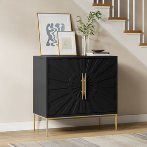 Modway Furniture Awaken 35" Accent Cabinet - Stylish Black Storage with Sunburst Design & Gold Accents for Any Room EEI-7233-BLK