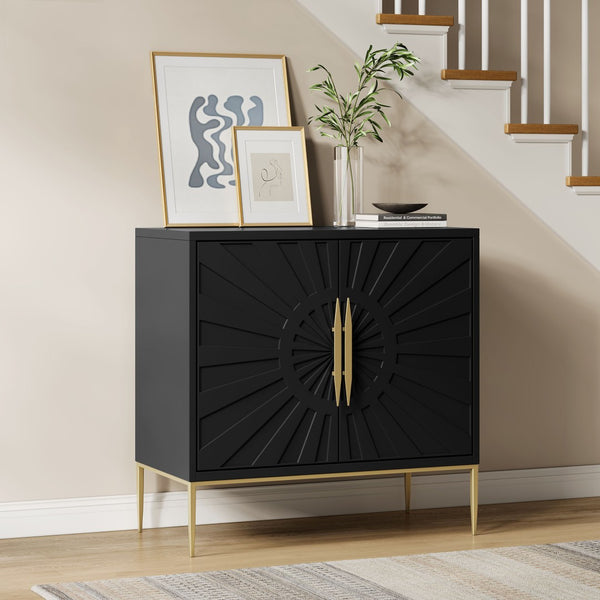 Modway Furniture Awaken 35" Accent Cabinet - Stylish Black Storage with Sunburst Design & Gold Accents for Any Room EEI-7233-BLK