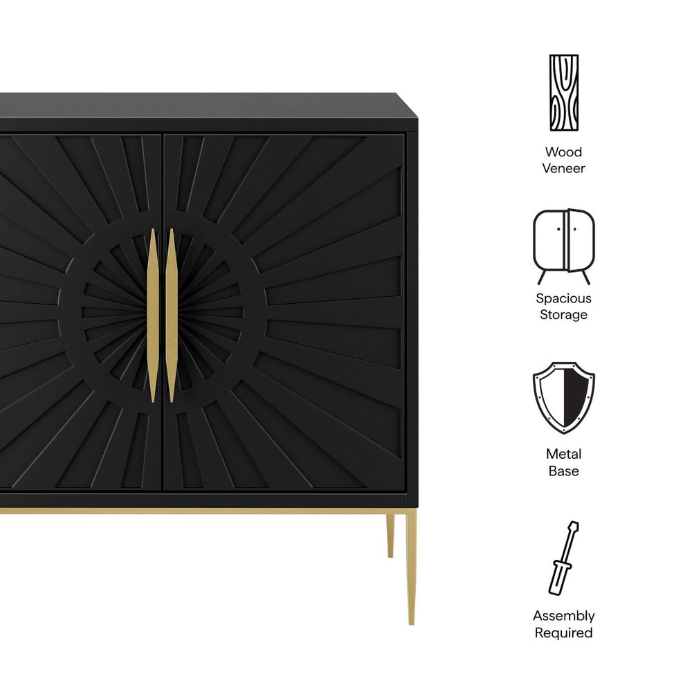 Modway Furniture Awaken 35" Accent Cabinet - Stylish Black Storage with Sunburst Design & Gold Accents for Any Room EEI-7233-BLK