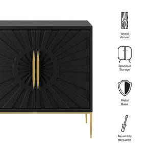 Modway Furniture Awaken 35" Accent Cabinet - Stylish Black Storage with Sunburst Design & Gold Accents for Any Room EEI-7233-BLK