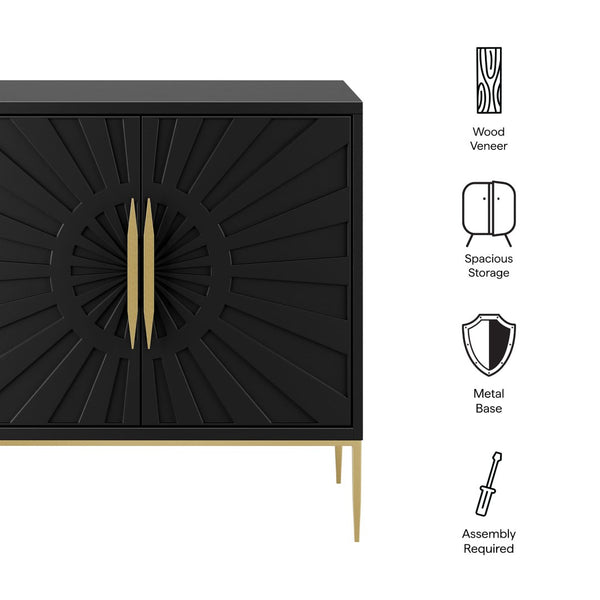 Modway Furniture Awaken 35" Accent Cabinet - Stylish Black Storage with Sunburst Design & Gold Accents for Any Room EEI-7233-BLK