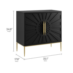 Modway Furniture Awaken 35" Accent Cabinet - Stylish Black Storage with Sunburst Design & Gold Accents for Any Room EEI-7233-BLK