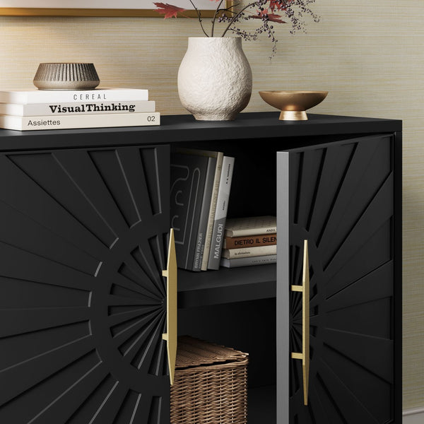Modway Furniture Awaken 47" Accent Cabinet - Modern Sunburst Design with Gold Base, Adjustable Shelving & Storage EEI-7234-BLK