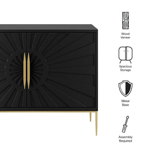 Modway Furniture Awaken 47" Accent Cabinet - Modern Sunburst Design with Gold Base, Adjustable Shelving & Storage EEI-7234-BLK