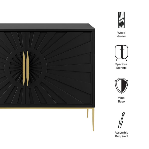 Modway Furniture Awaken 47" Accent Cabinet - Modern Sunburst Design with Gold Base, Adjustable Shelving & Storage EEI-7234-BLK