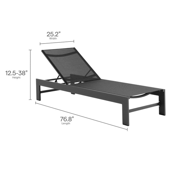 Modway Furniture Tahoe Outdoor Patio Chaise Lounge with Adjustable Recline - Durable Aluminum & Mesh Comfort EEI-7235-GRY