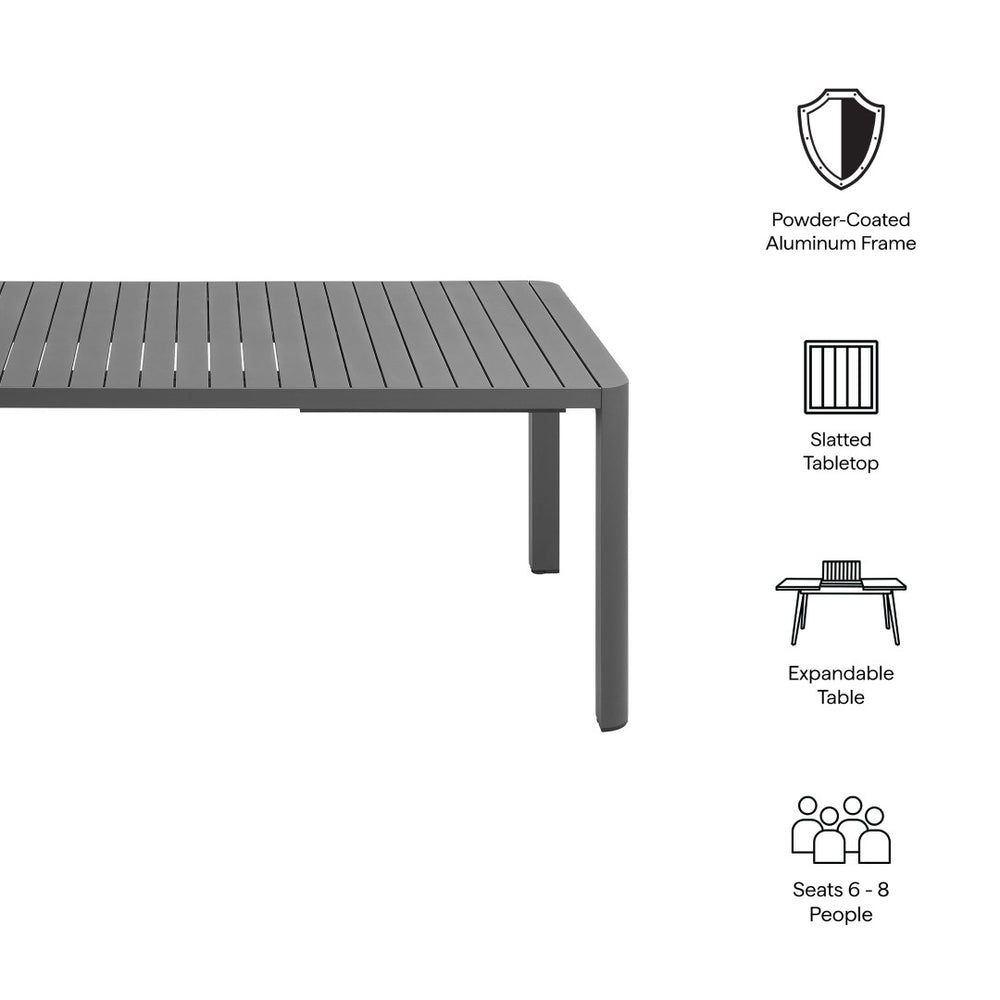 Modway Furniture Tahoe Extendable Outdoor Dining Table - Modern Aluminum Design, Low Maintenance & Durable Gray Finish EEI-7236-GRY