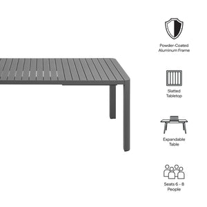 Modway Furniture Tahoe Extendable Outdoor Dining Table - Modern Aluminum Design, Low Maintenance & Durable Gray Finish EEI-7236-GRY