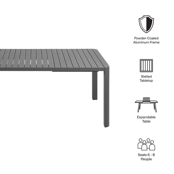 Modway Furniture Tahoe Extendable Outdoor Dining Table - Modern Aluminum Design, Low Maintenance & Durable Gray Finish EEI-7236-GRY